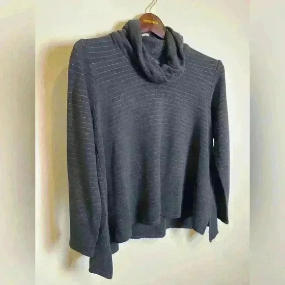 J. Jill Women’s Cowl Neck Sweater Black/Metallic Silver Stripes Size S Petite - Picture 2 of 8